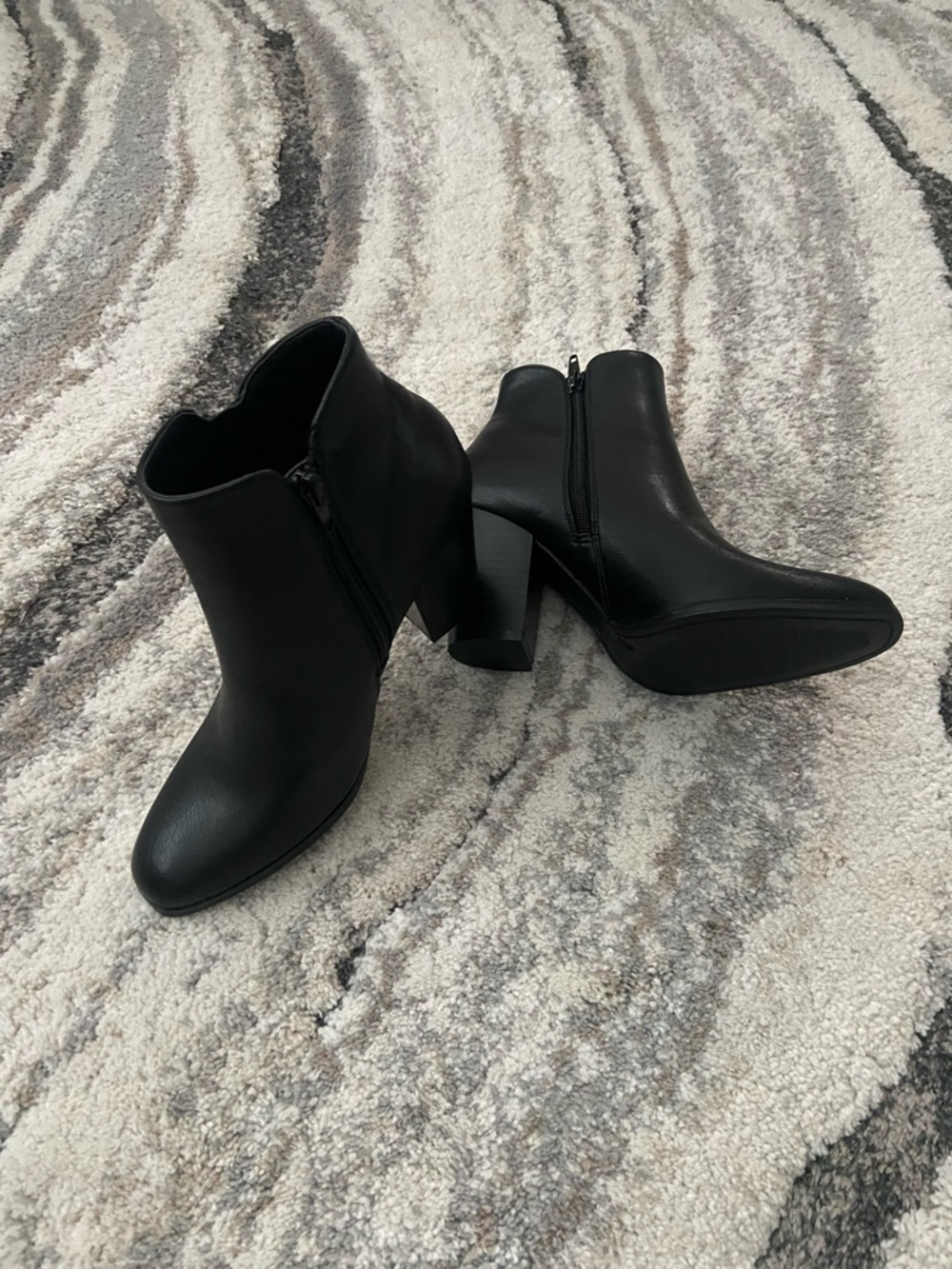Classic Black Ankle Booties with Gold Zip Accent - Picture 4 of 12